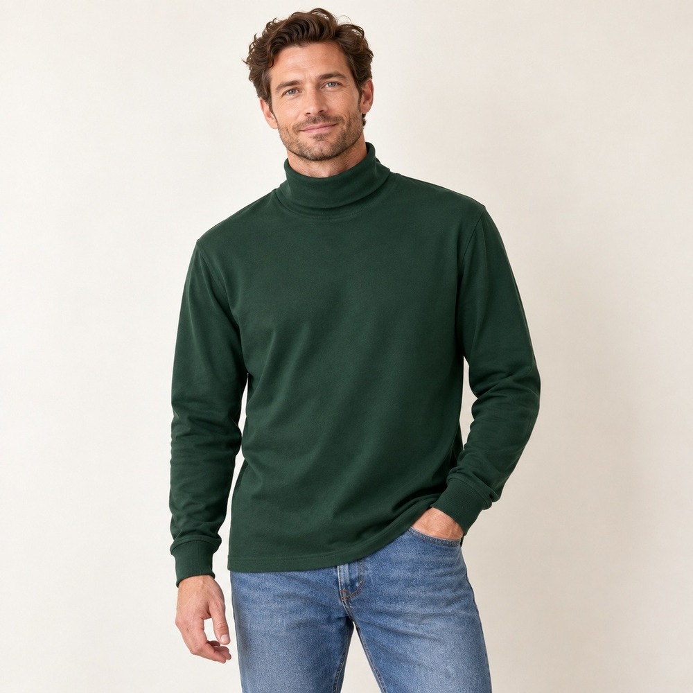L.L.Bean Men's Large Tall Green Cotton Turtleneck Shirt Gorpcore Heritage Preppy